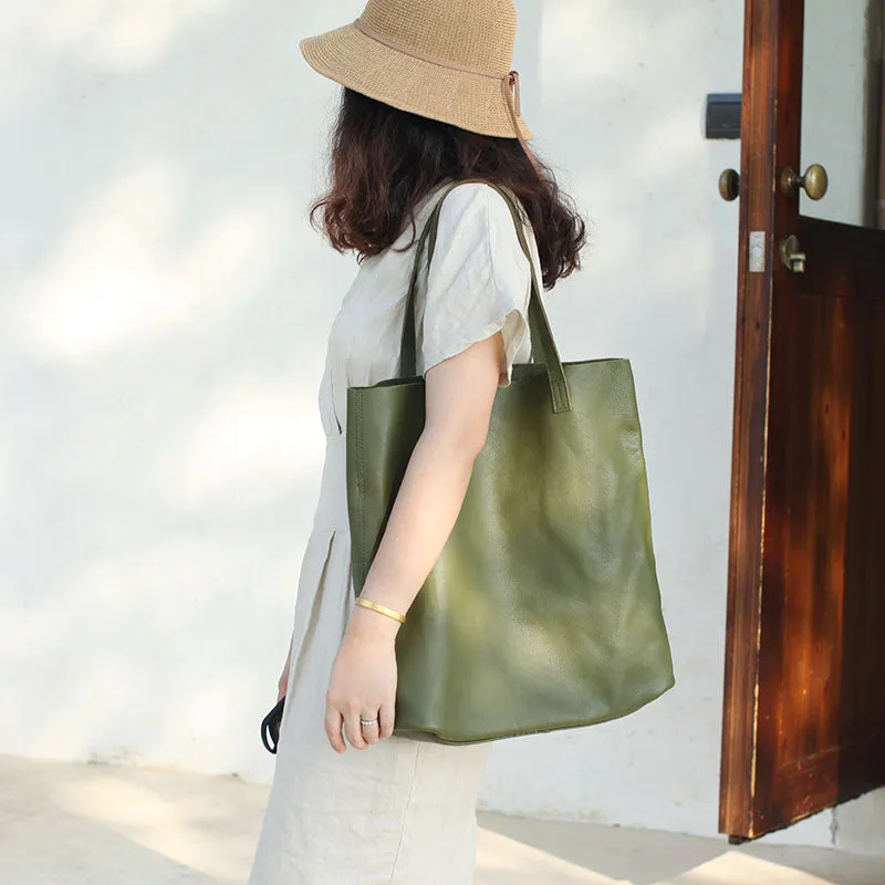 Stylish Green Leather Large Tote Bag Shopper Bag Shoulder Bag Purse For Women