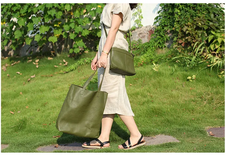 Stylish Green Leather Large Tote Bag Shopper Bag Shoulder Bag Purse For Women