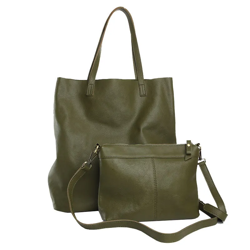 Stylish Green Leather Large Tote Bag Shopper Bag Shoulder Bag Purse For Women