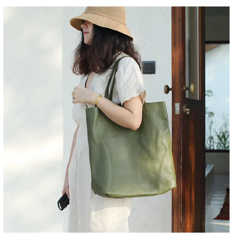 Stylish Green Leather Large Tote Bag Shopper Bag Shoulder Bag Purse For Women