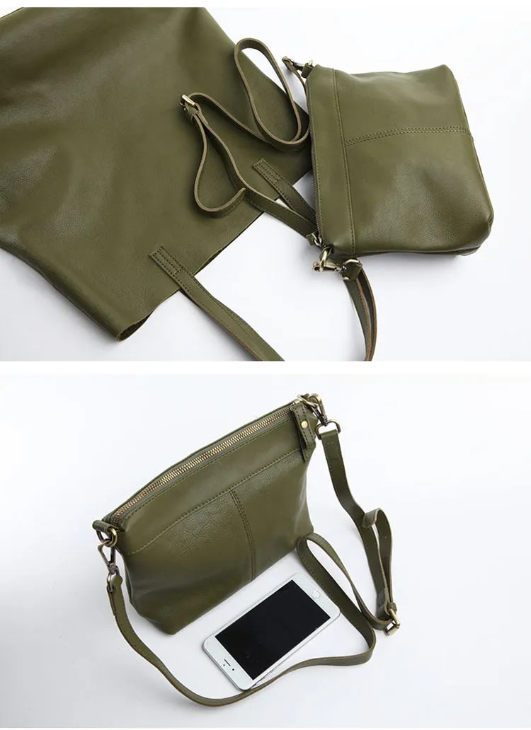 Stylish Green Leather Large Tote Bag Shopper Bag Shoulder Bag Purse For Women