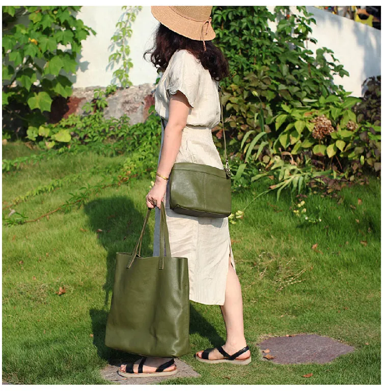 Stylish Green Leather Large Tote Bag Shopper Bag Shoulder Bag Purse For Women