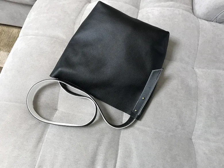 Stylish White Black Leather Tote Bag Shoulder Tote Bag Crossbody Tote Purse For Women