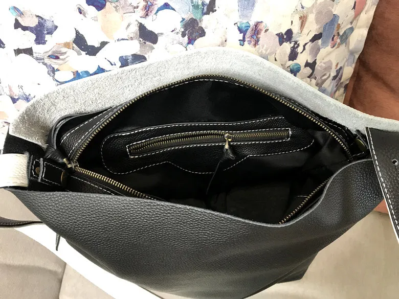 Stylish White Black Leather Tote Bag Shoulder Tote Bag Crossbody Tote Purse For Women