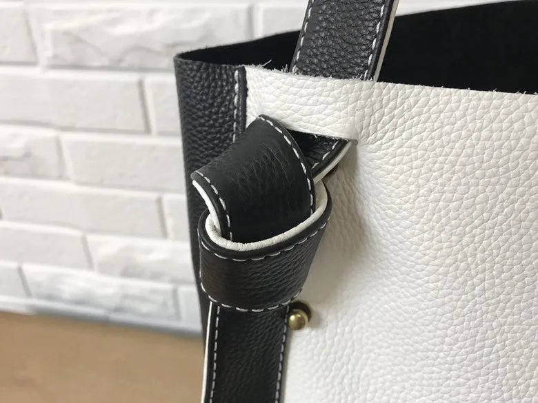 Stylish White Black Leather Tote Bag Shoulder Tote Bag Crossbody Tote Purse For Women