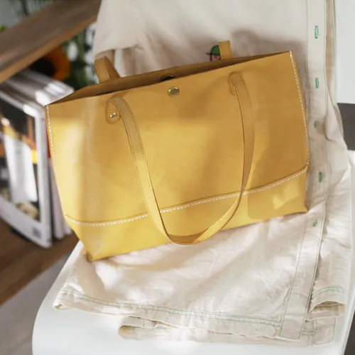 Stylish Womens Yellow Leather Tote Bags For Work Yellow Tote Shopper Bag Purse for Women