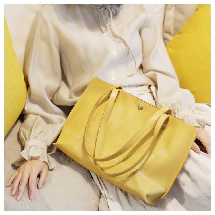Stylish Womens Yellow Leather Tote Bags For Work Yellow Tote Shopper Bag Purse for Women