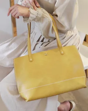 Stylish Womens Yellow Leather Tote Bags For Work Yellow Tote Shopper Bag Purse for Women