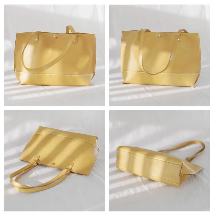 Stylish Womens Yellow Leather Tote Bags For Work Yellow Tote Shopper Bag Purse for Women