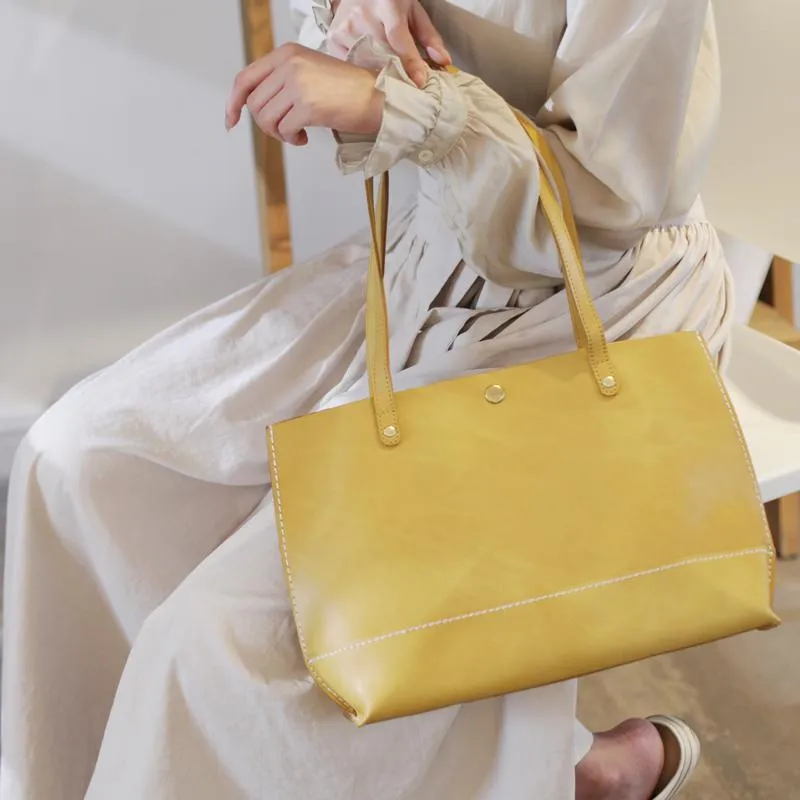 Stylish Womens Yellow Leather Tote Bags For Work Yellow Tote Shopper Bag Purse for Women