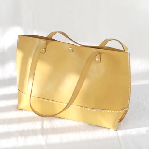 Stylish Womens Yellow Leather Tote Bags For Work Yellow Tote Shopper Bag Purse for Women