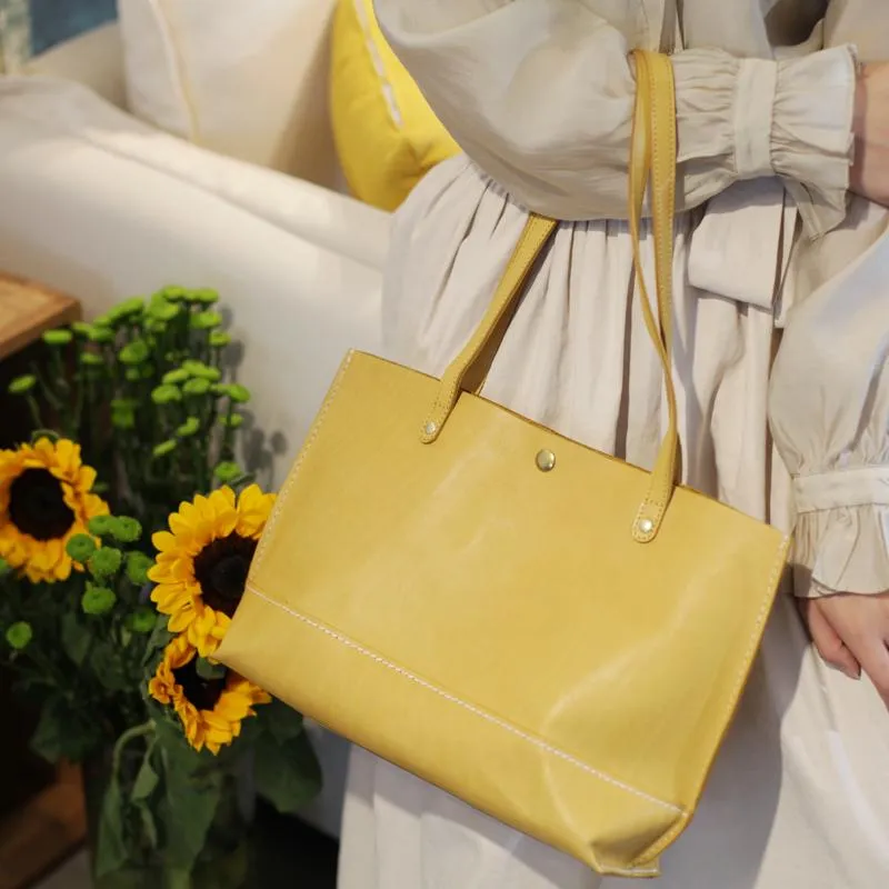 Stylish Womens Yellow Leather Tote Bags For Work Yellow Tote Shopper Bag Purse for Women