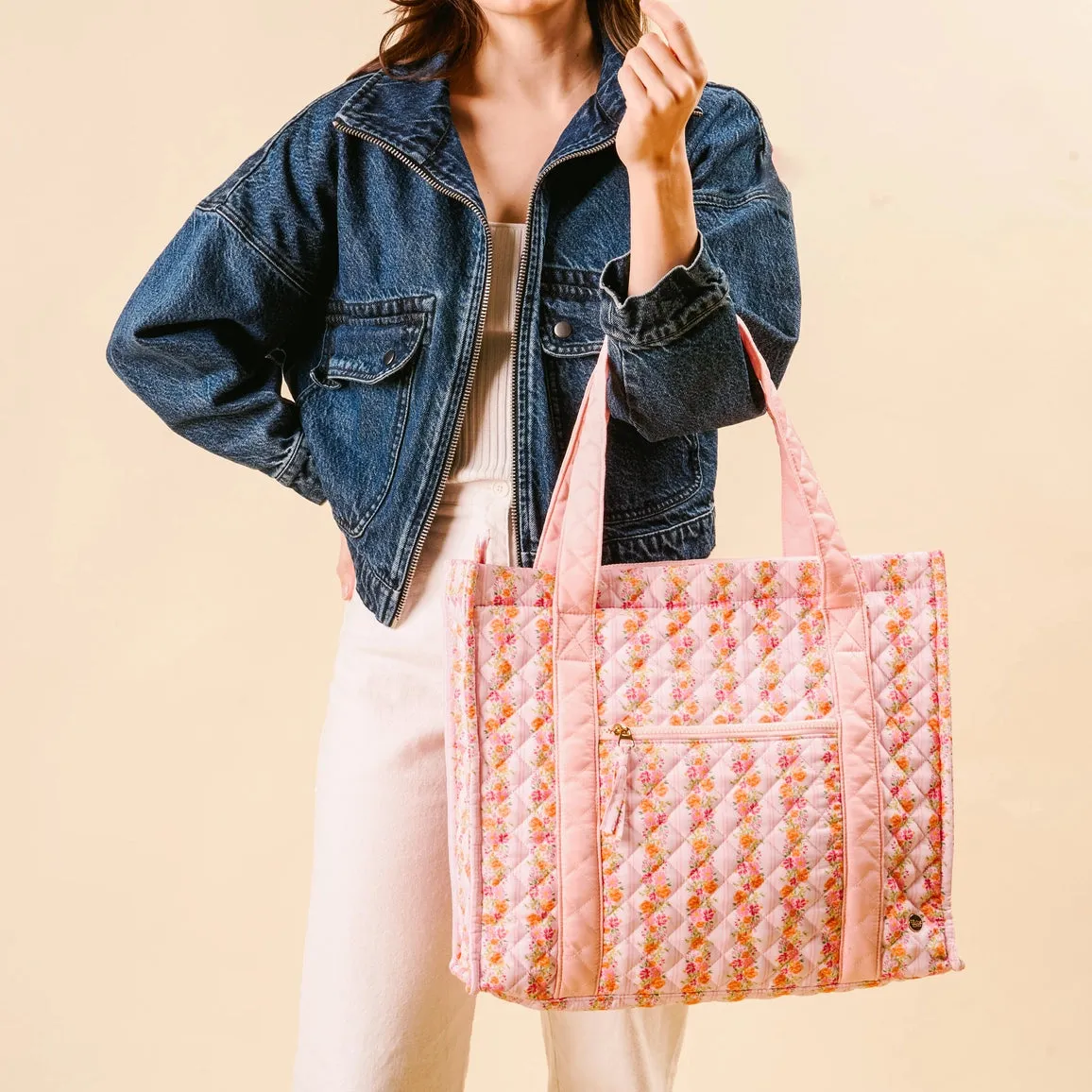 The Darling Effect - Everyday Quilted Tote Bag, Pink Petal Parade