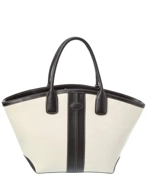 TODs Logo Media Canvas & Leather Tote