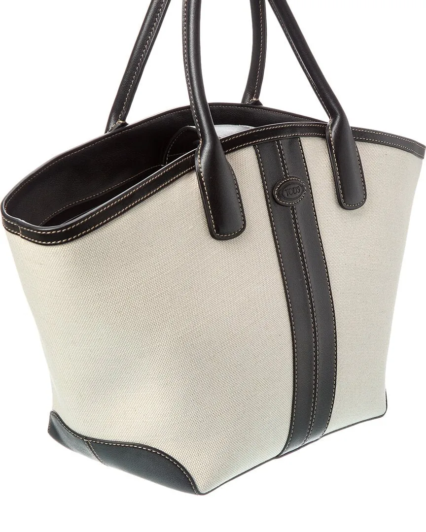 TODs Logo Media Canvas & Leather Tote