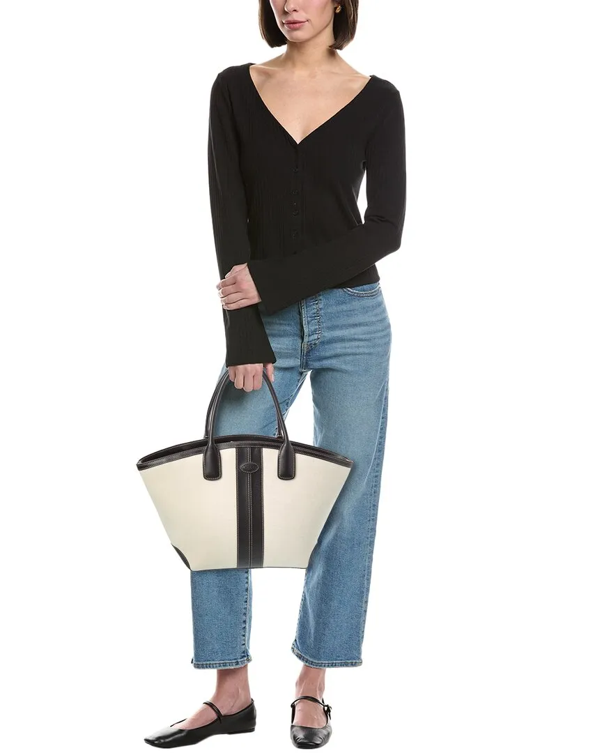 TODs Logo Media Canvas & Leather Tote
