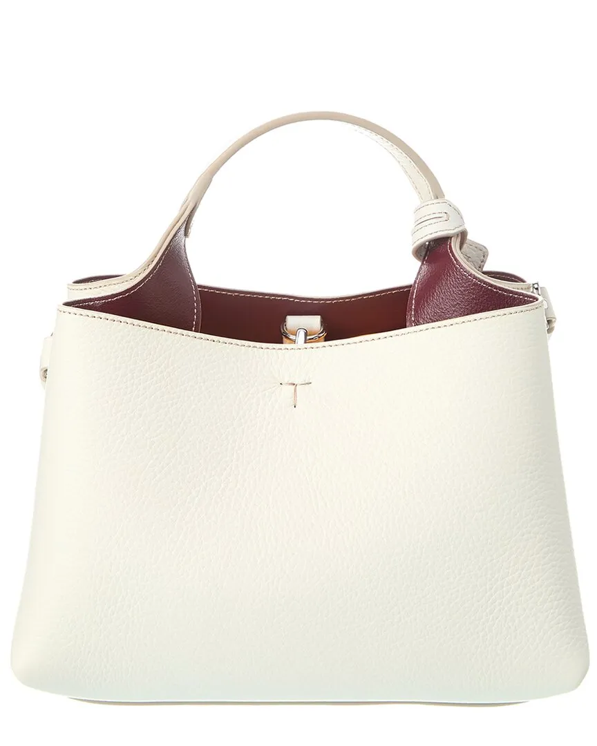 TODs T Logo Charm Leather Tote