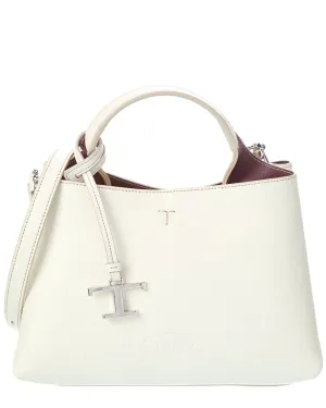 TODs T Logo Charm Leather Tote