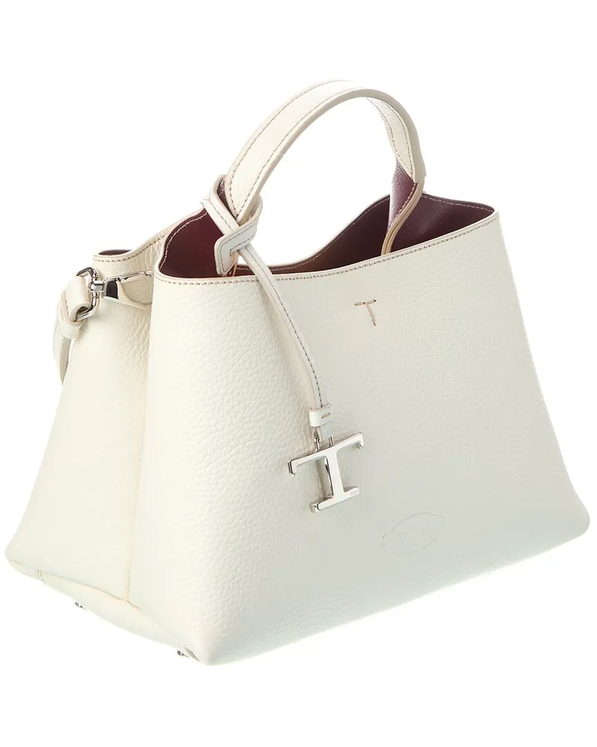 TODs T Logo Charm Leather Tote