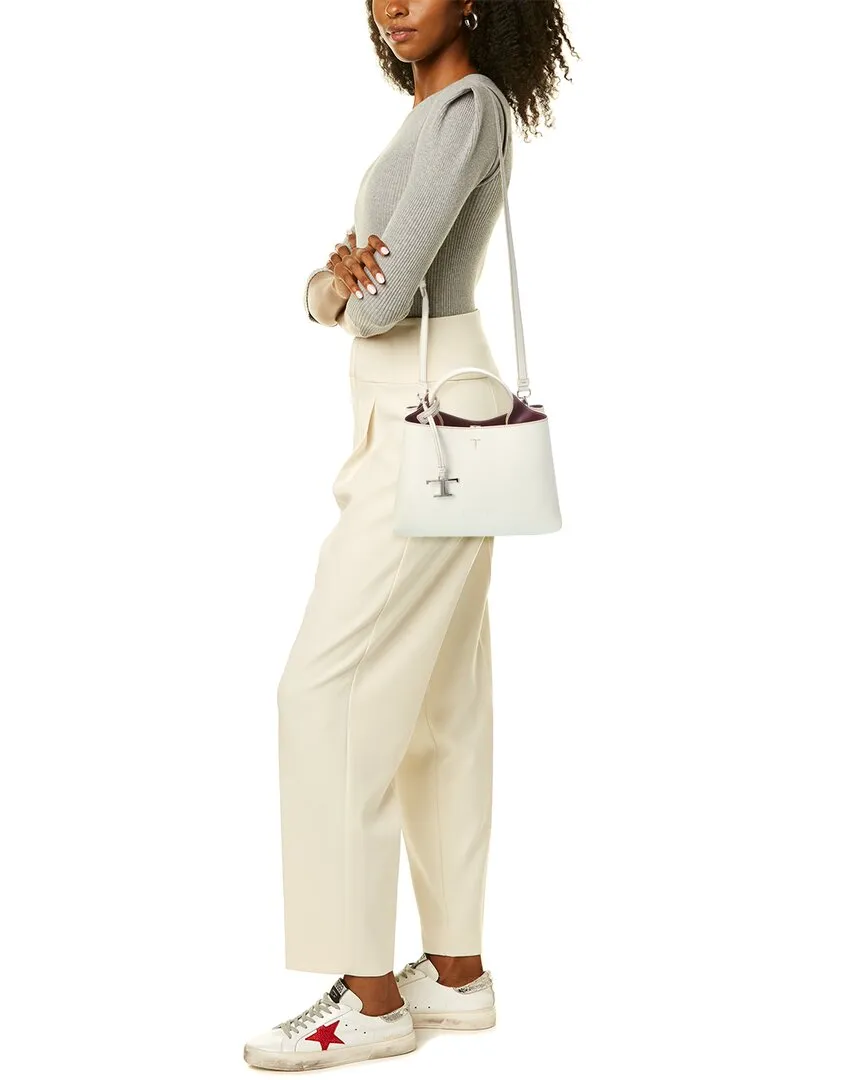 TODs T Logo Charm Leather Tote