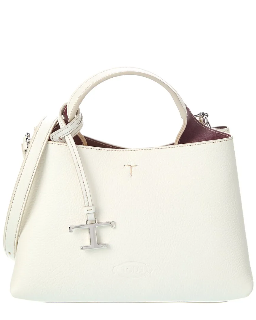 TODs T Logo Charm Leather Tote