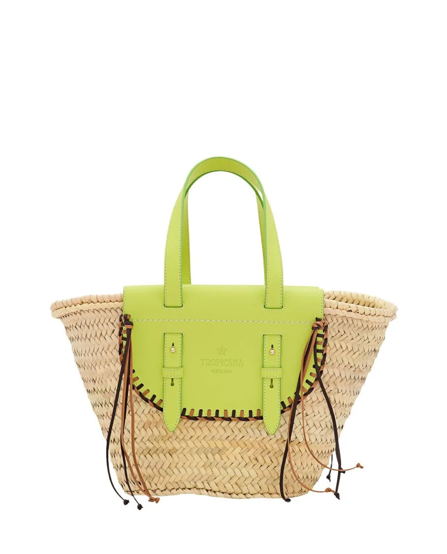 Tropicana Straw And Leather Tote Bag