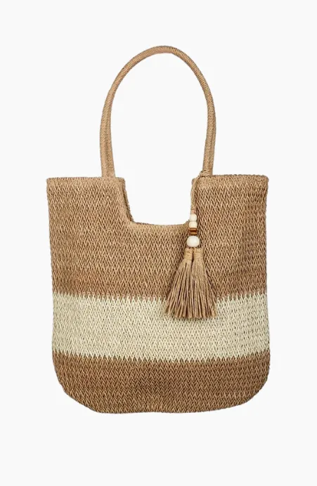Valeria Two Tone Woven Straw Tote Bag