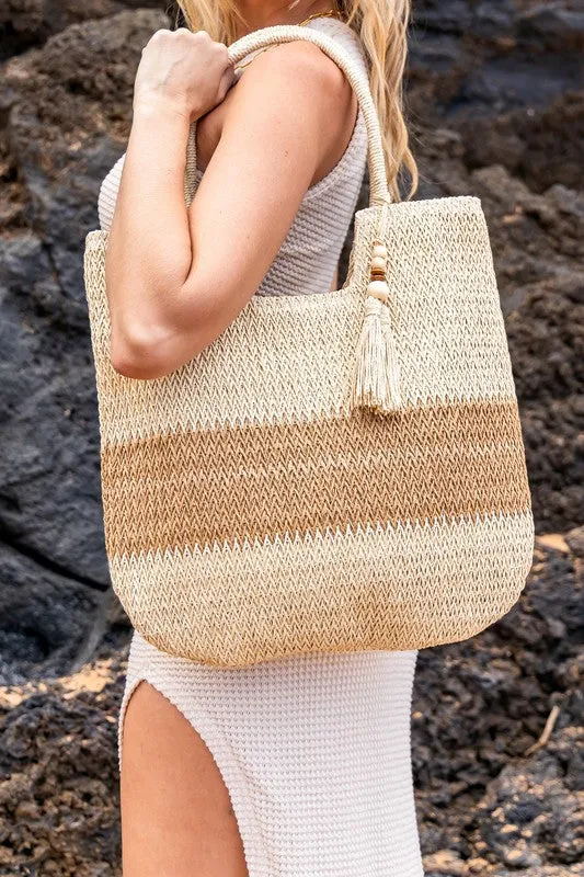 Valeria Two Tone Woven Straw Tote Bag