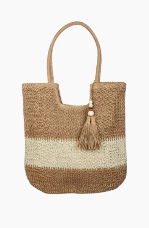 Valeria Two Tone Woven Straw Tote Bag
