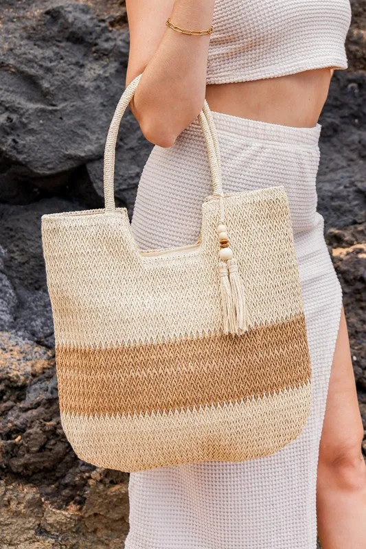 Valeria Two Tone Woven Straw Tote Bag