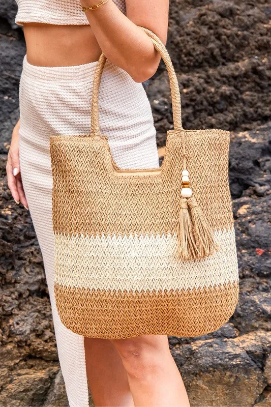 Valeria Two Tone Woven Straw Tote Bag