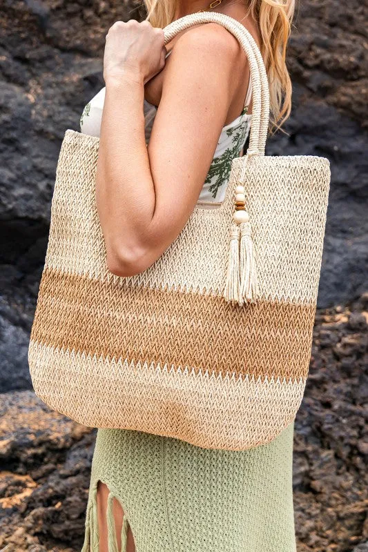 Valeria Two Tone Woven Straw Tote Bag