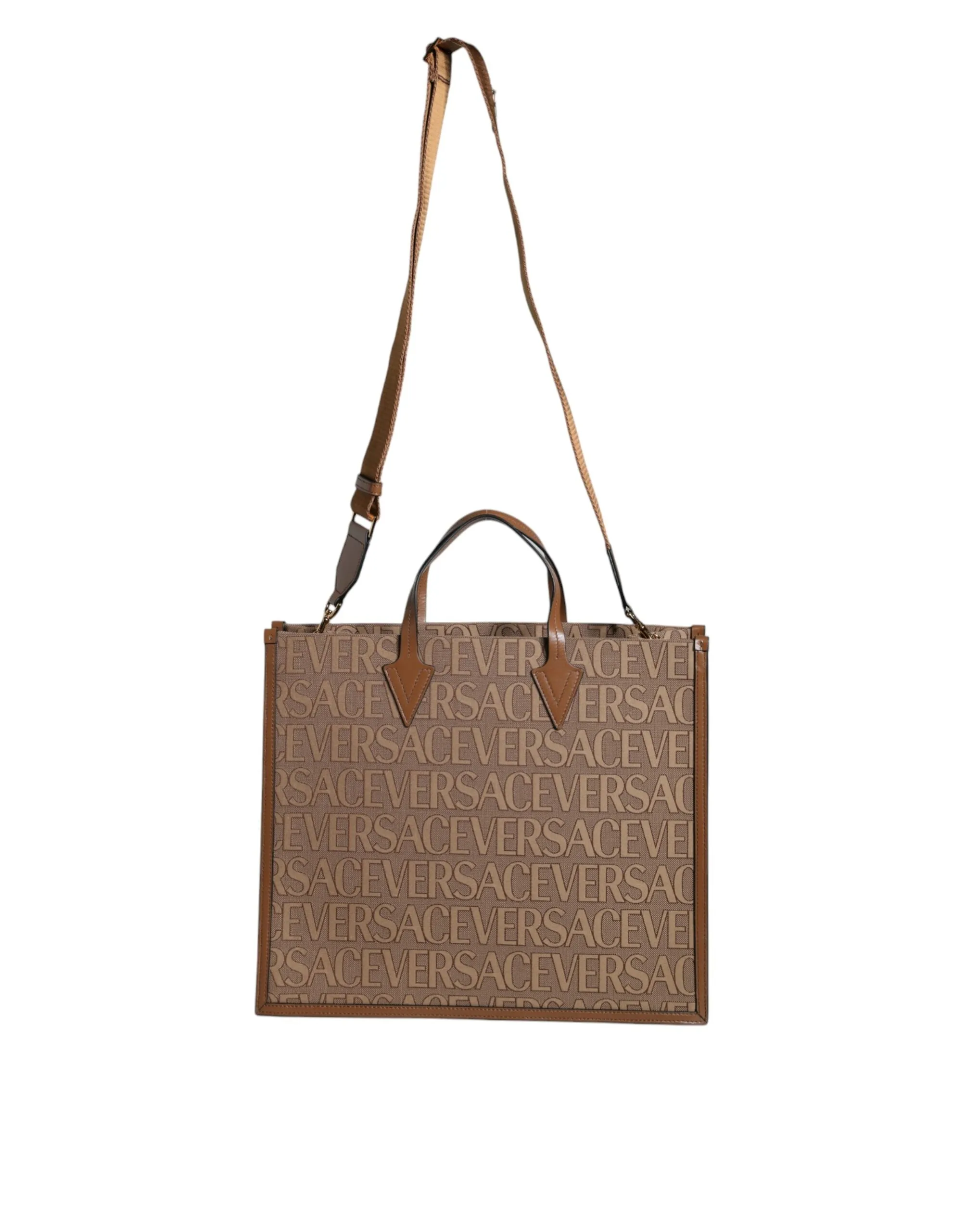 Versace  Top Handle Jacquard Leather Logo Crossbody Tote Women's Bag