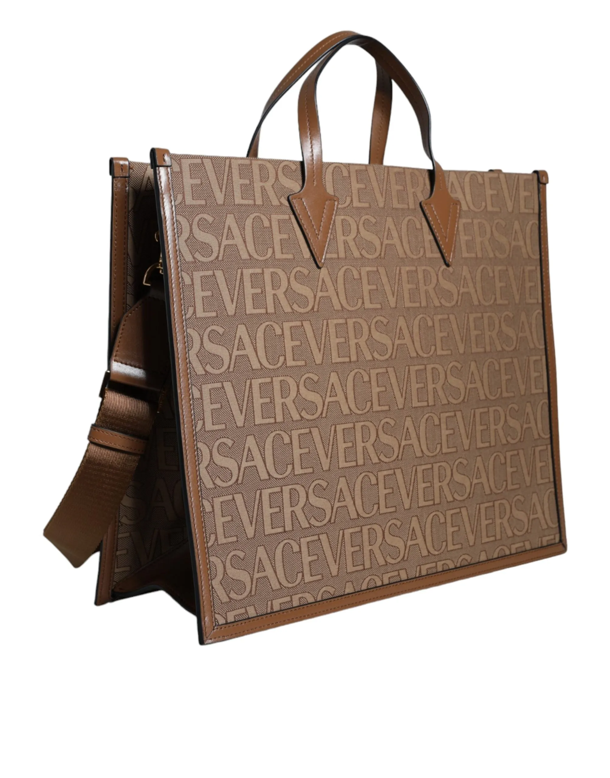 Versace  Top Handle Jacquard Leather Logo Crossbody Tote Women's Bag