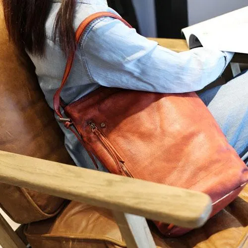 Vintage Brown Womens Leather Vertical Tote Bucket Bag Tan Large Barrel Tote Bag for Ladies