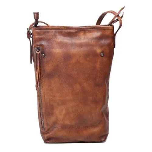Vintage Brown Womens Leather Vertical Tote Bucket Bag Tan Large Barrel Tote Bag for Ladies