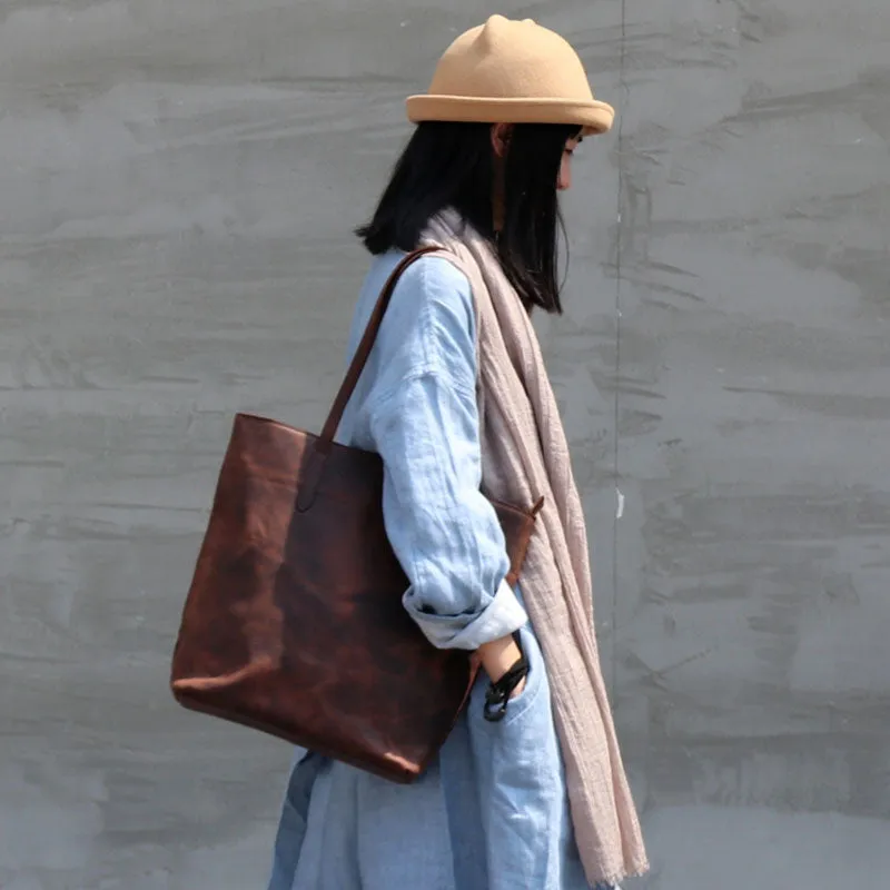 Vintage LEATHER WOMENs Large Tote Bag Work Tote Purse FOR WOMEN