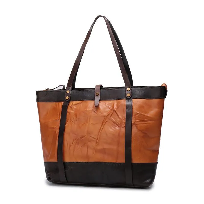 Vintage Womens Brown Leather Tote Purse Large Brown Shoulder Tote Purse for Ladies