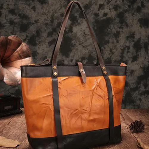Vintage Womens Brown Leather Tote Purse Large Brown Shoulder Tote Purse for Ladies