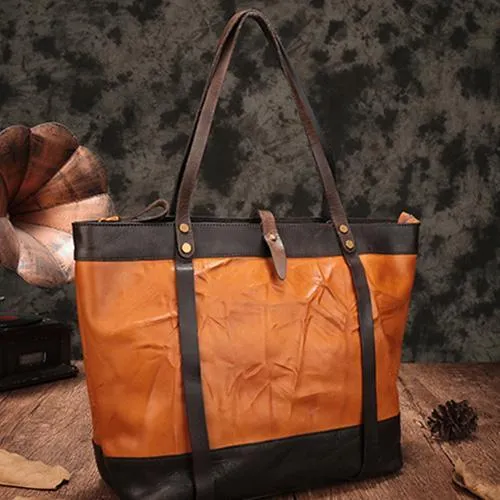 Vintage Womens Brown Leather Tote Purse Large Brown Shoulder Tote Purse for Ladies