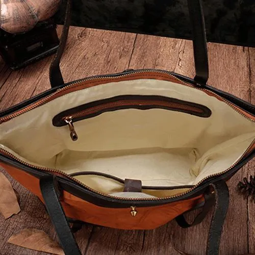 Vintage Womens Brown Leather Tote Purse Large Brown Shoulder Tote Purse for Ladies
