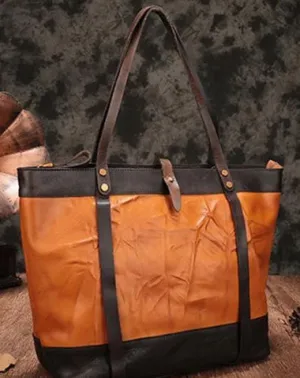 Vintage Womens Brown Leather Tote Purse Large Brown Shoulder Tote Purse for Ladies