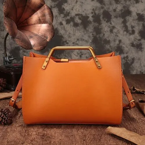 Vintage WOmens Tan Leather Handbag Purse Shoulder Tote Handbags Crossbody Bags for Ladies