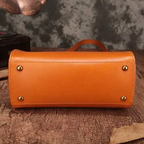 Vintage WOmens Tan Leather Handbag Purse Shoulder Tote Handbags Crossbody Bags for Ladies