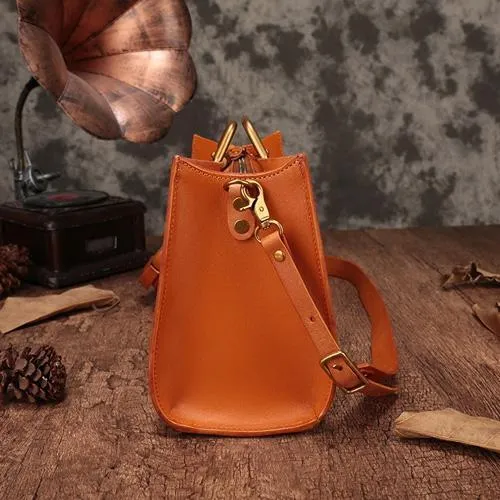 Vintage WOmens Tan Leather Handbag Purse Shoulder Tote Handbags Crossbody Bags for Ladies