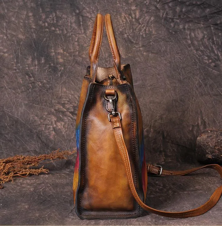Vintage Womens Tan Leather Handbags Shopper Handbag Women's Tote Shoulder Purse