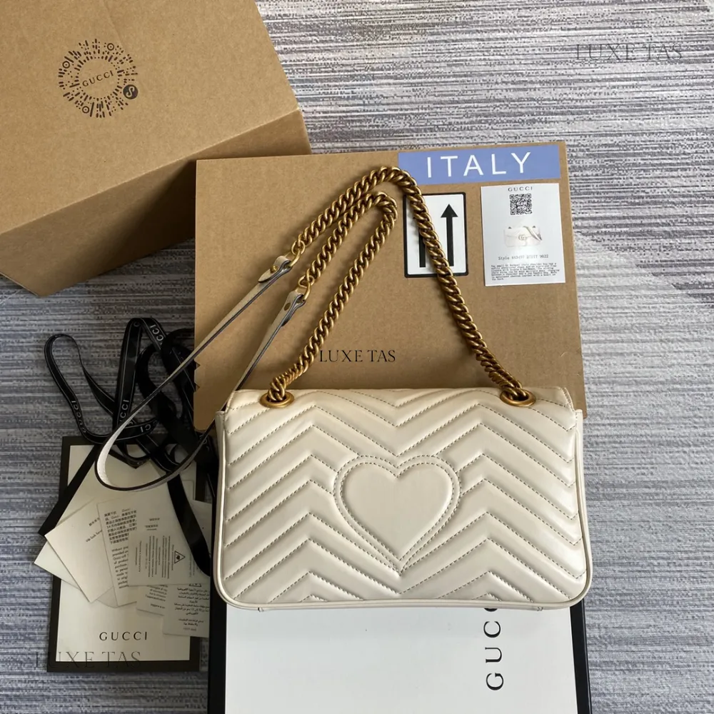 White Matelass Leather GG Marmont Small Shoulder Bag Leather Shoulder Bag for Women