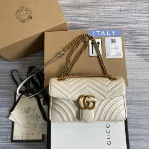 White Matelass Leather GG Marmont Small Shoulder Bag Leather Shoulder Bag for Women