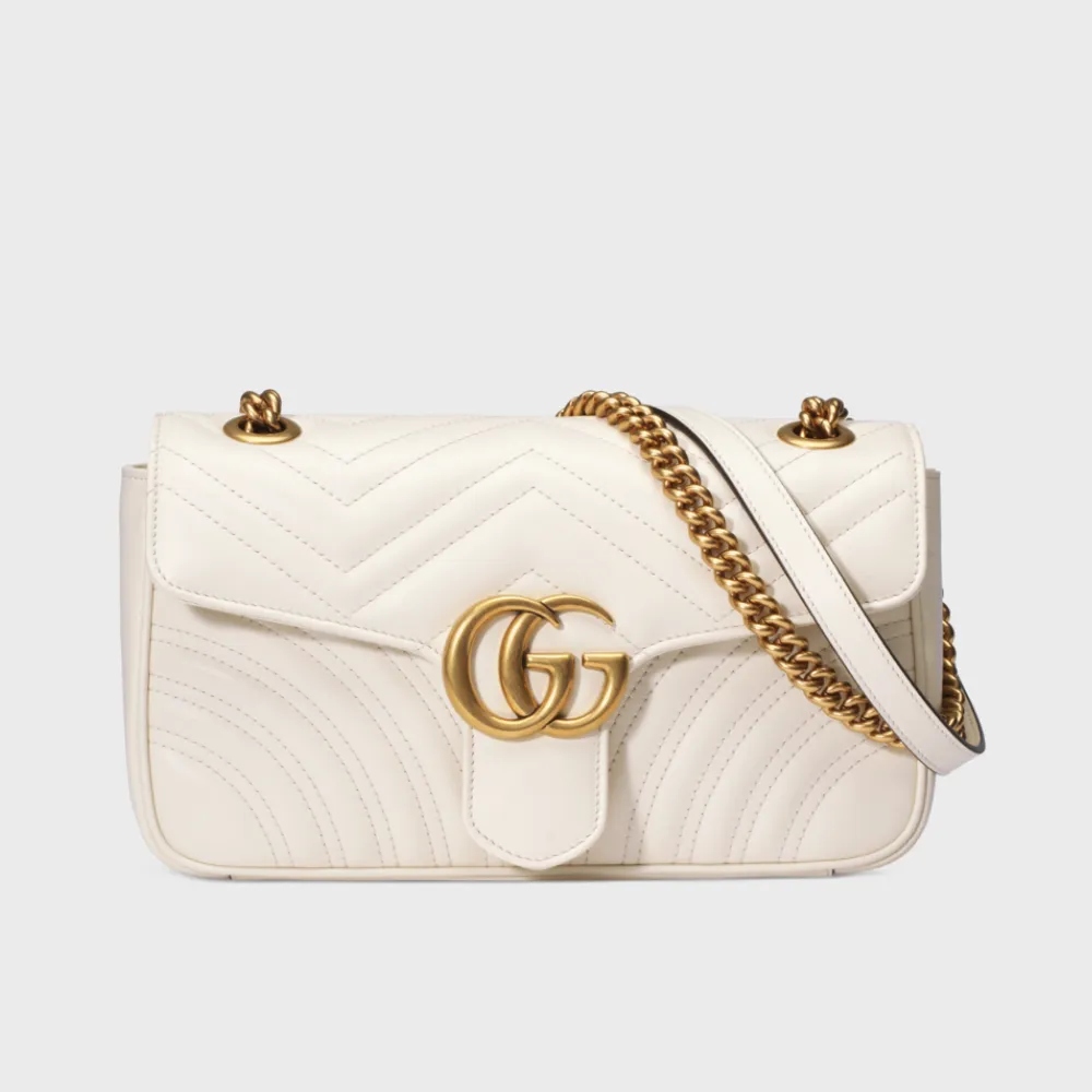 White Matelass Leather GG Marmont Small Shoulder Bag Leather Shoulder Bag for Women