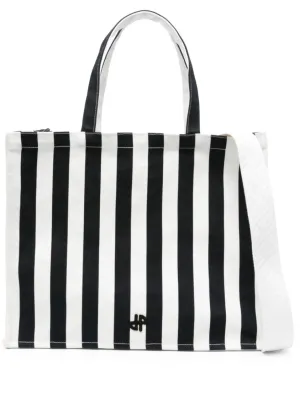 White/Black Cotton Canvas Bag With Striped Print